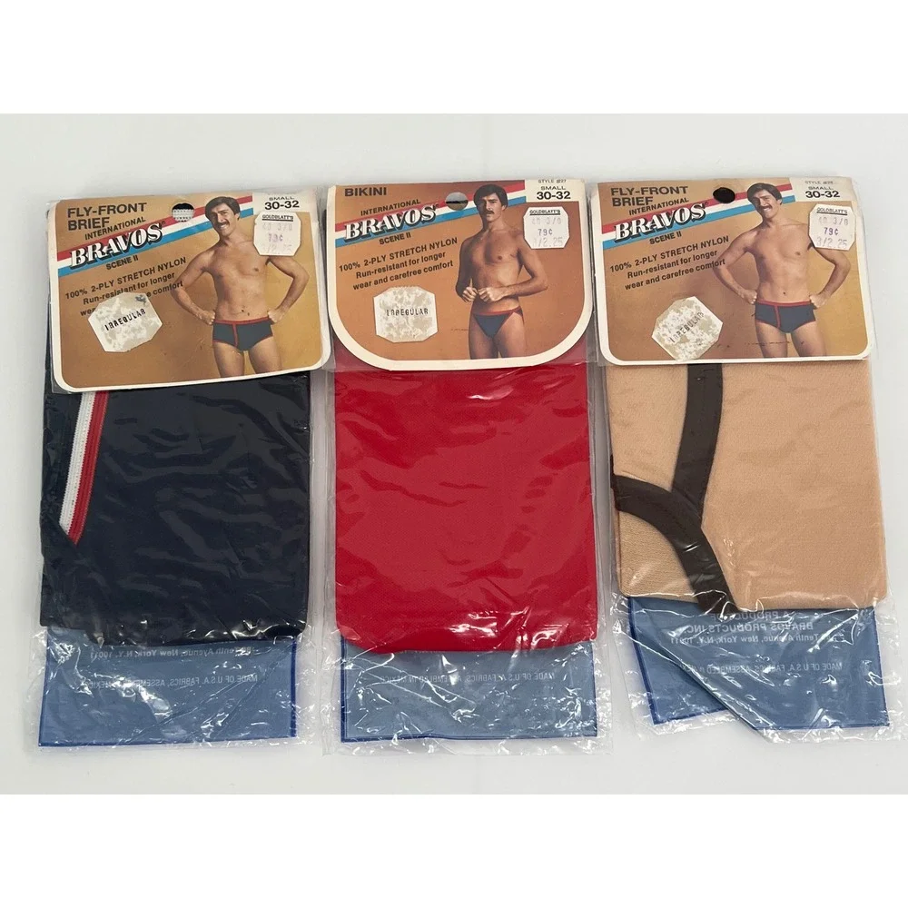 Bravos Scene II Underwear Briefs Bikini Lot Small 30-32 Vintage 70s 3pk NOS
